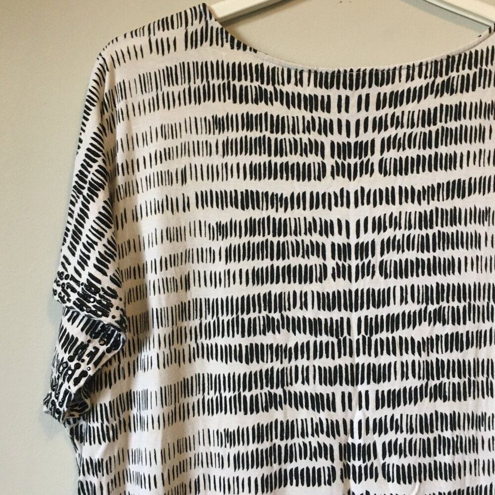Olsen Europe Rhinestone Viscose Tally Graphic Tee Black White L/14 - Picture 6 of 16